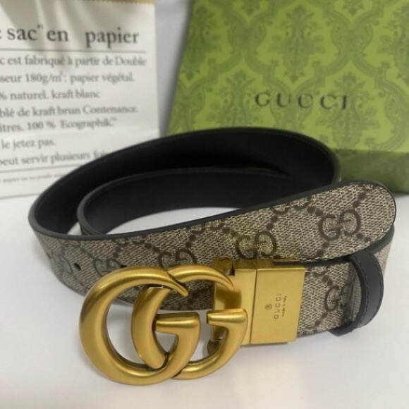 Gucci Belt - Beige Canvas with Signature Double G Buckle - Picture 1 of 4